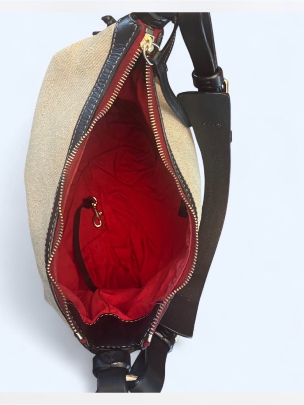 Dooney & Bourke Vintage Tan Canvas & Brown Leather Slouchy Hobo Bag - Picture 4 of 5